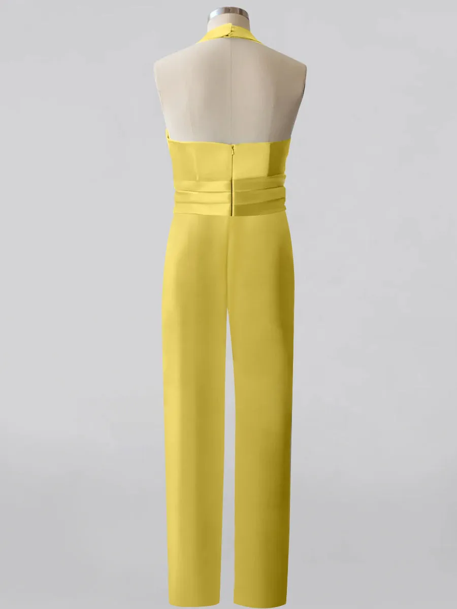 2 Piece V-Neck Sleeveless Floor Length Mother of the Bride Pantsuits with Bow Belt