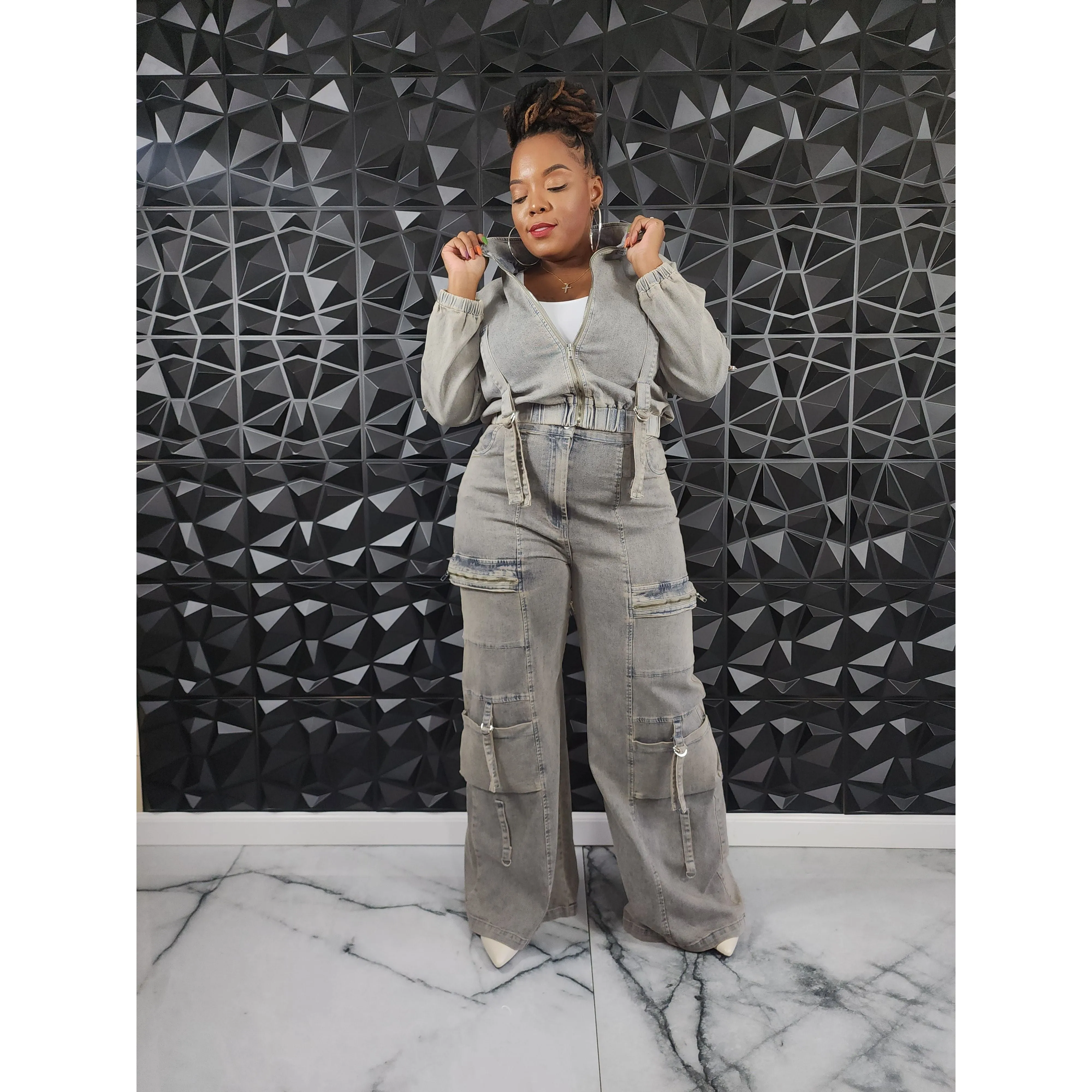 Baddie Denim Pant Set (Plus)