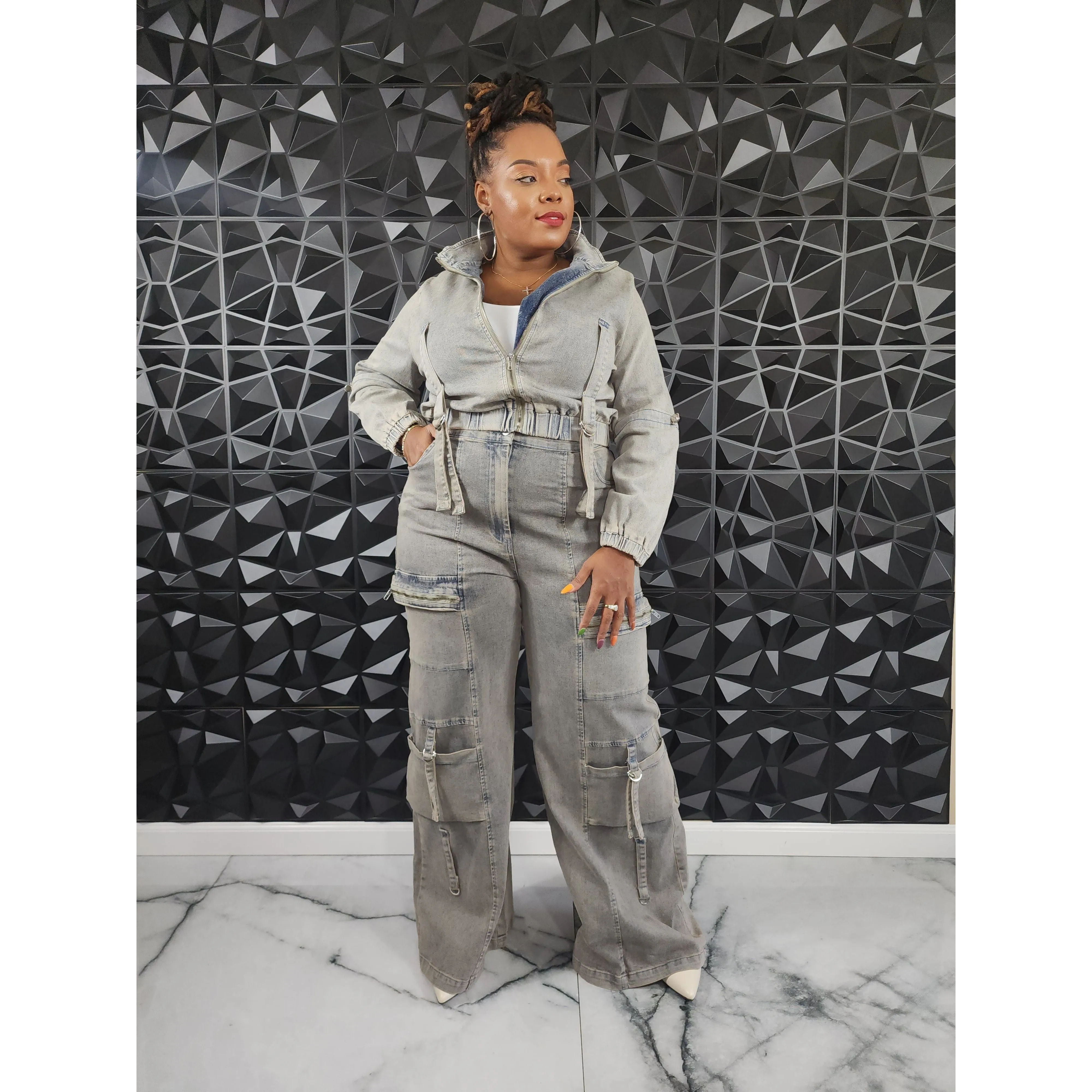 Baddie Denim Pant Set (Plus)