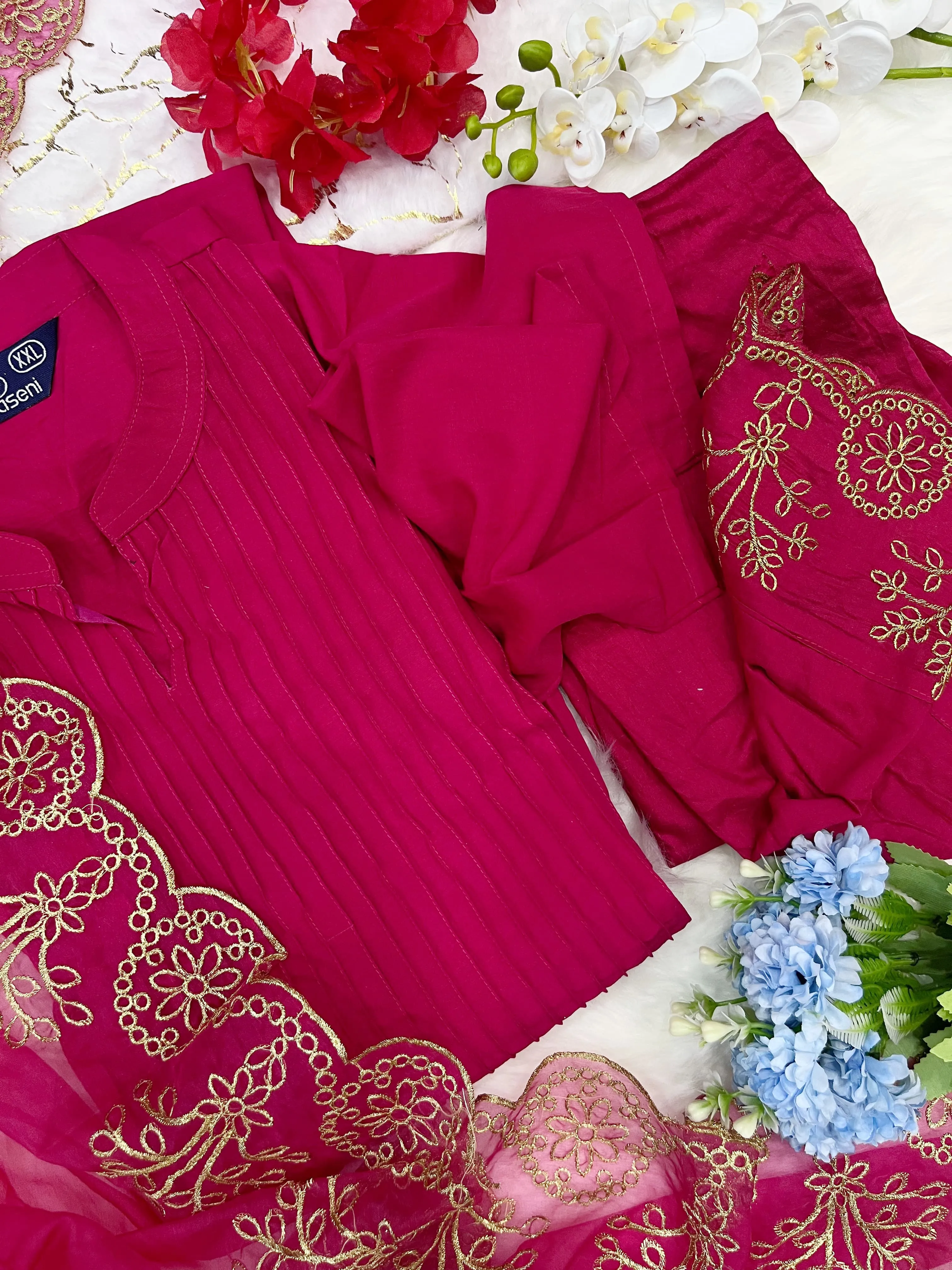 Beautiful Classical Pure Cotton Kurti Pent With Orgenza Duppata