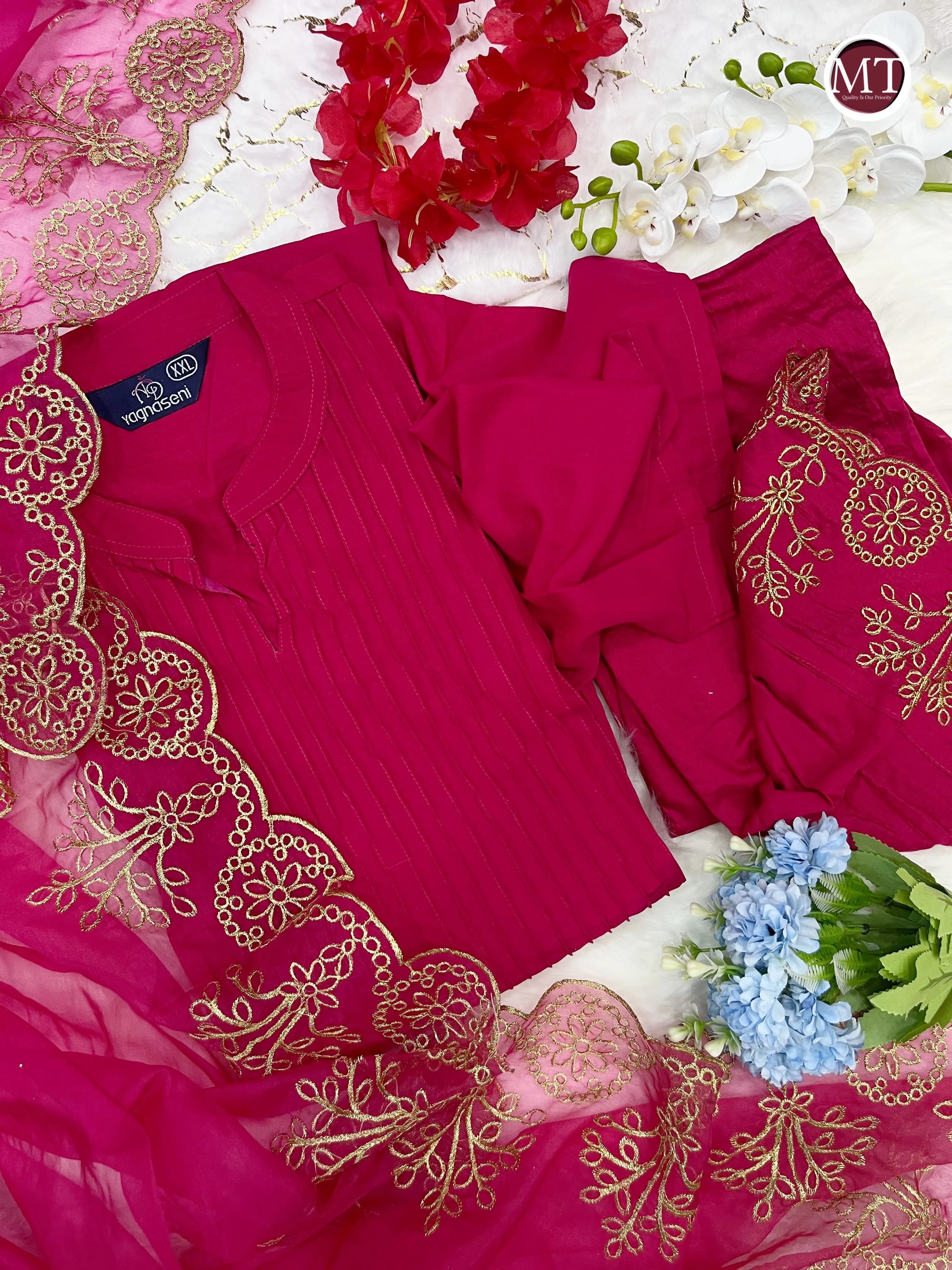 Beautiful Classical Pure Cotton Kurti Pent With Orgenza Duppata