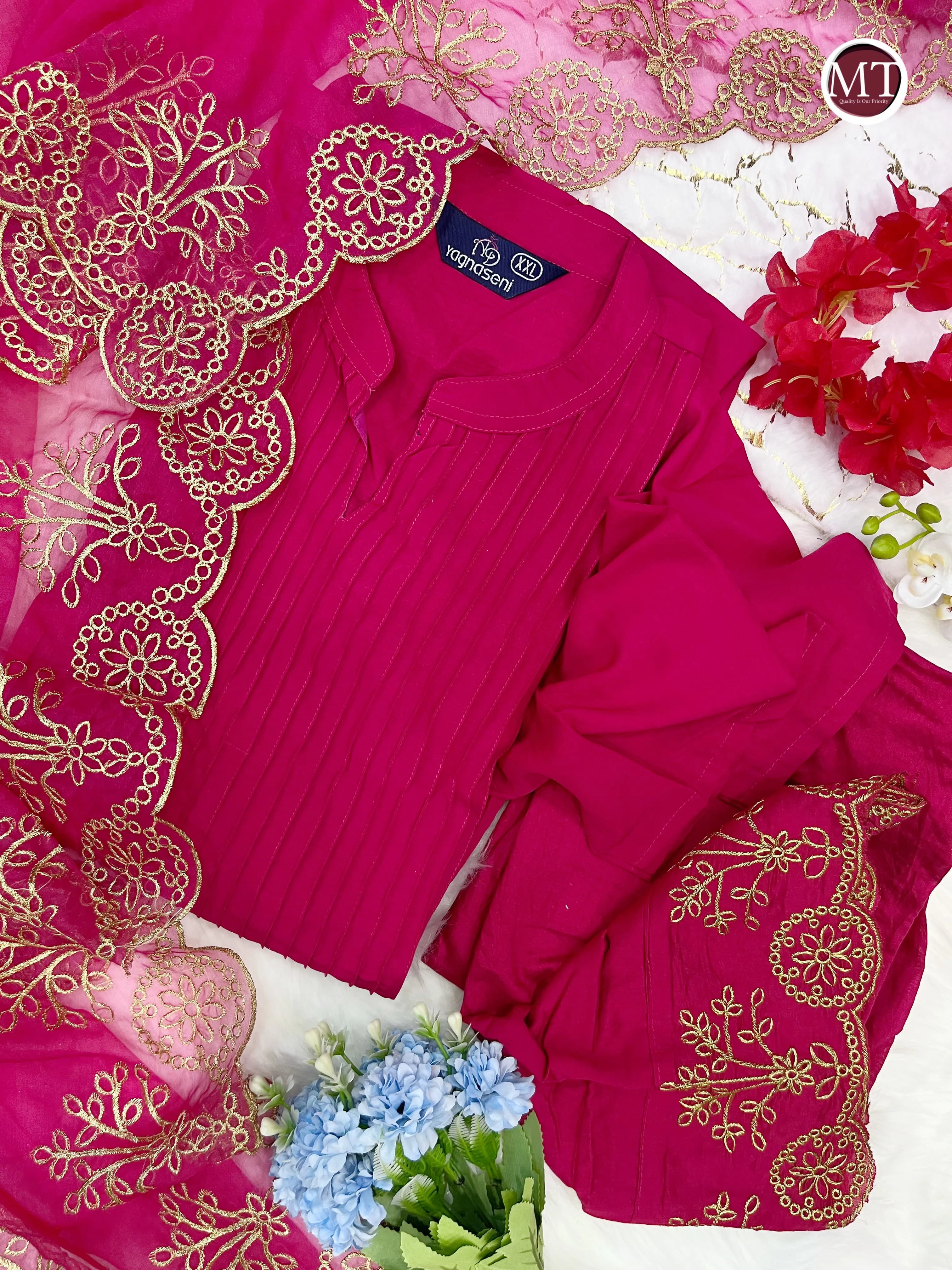 Beautiful Classical Pure Cotton Kurti Pent With Orgenza Duppata
