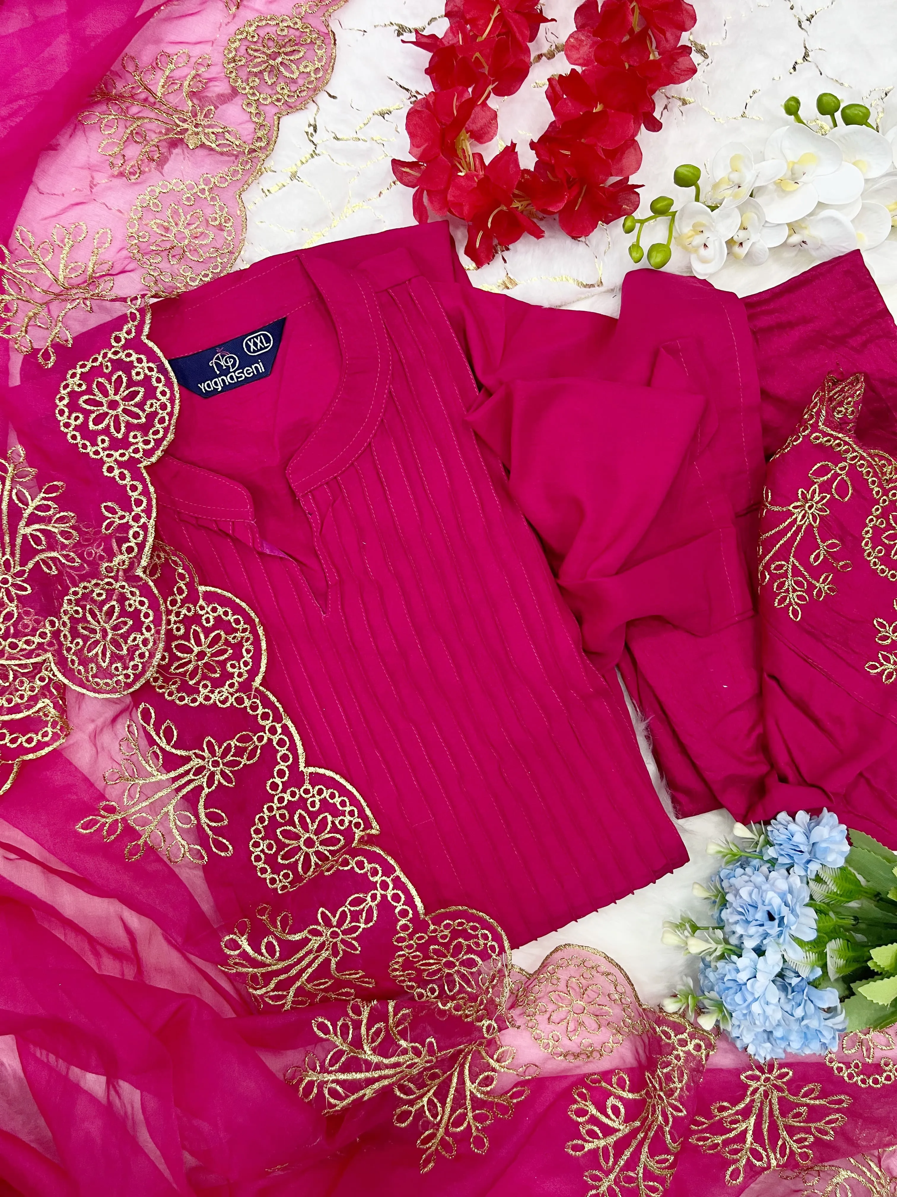 Beautiful Classical Pure Cotton Kurti Pent With Orgenza Duppata