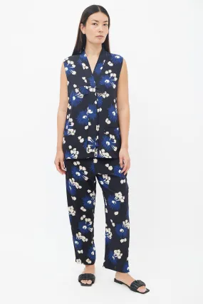 Black Multicolour Silk Floral Co-Ord Set