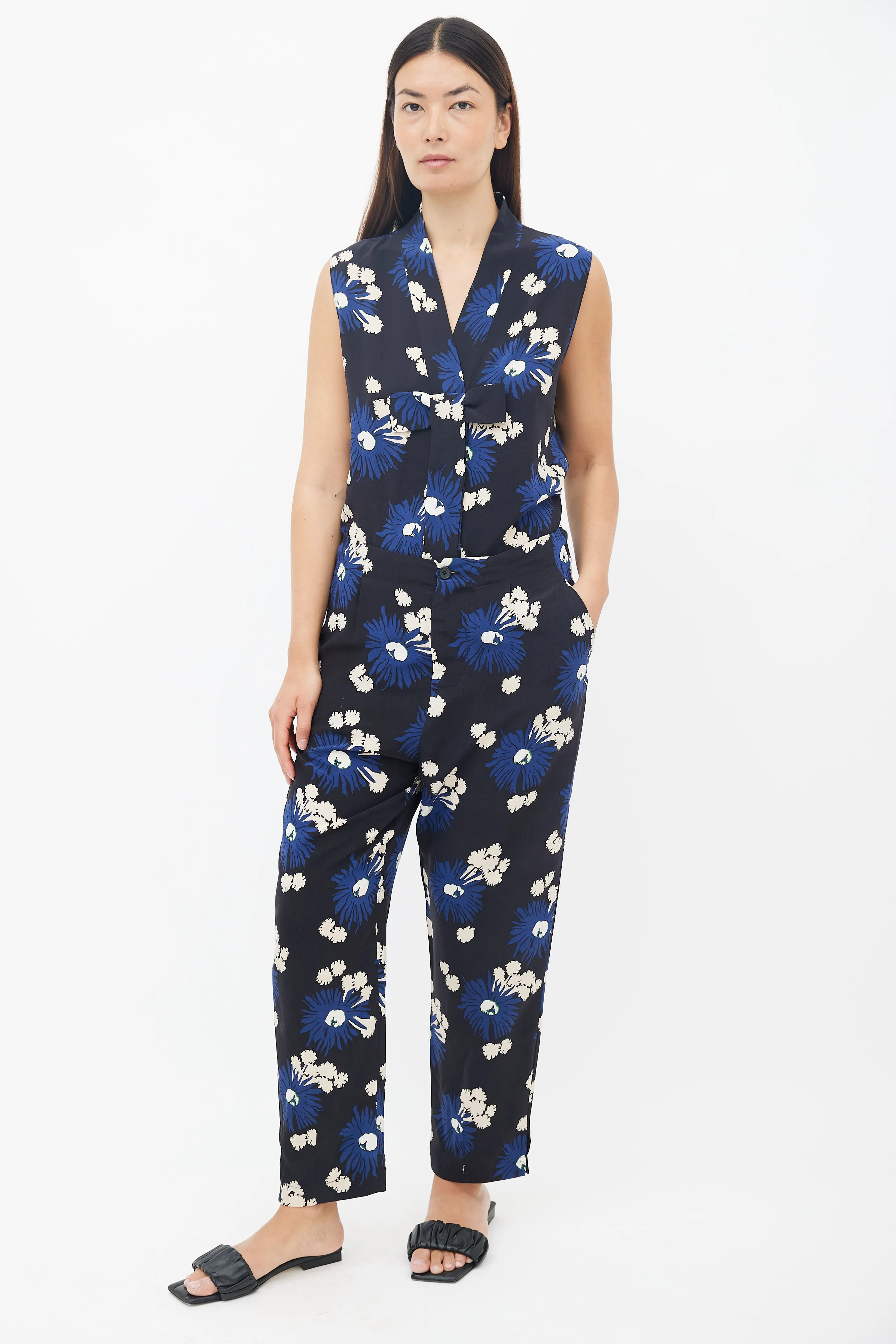 Black Multicolour Silk Floral Co-Ord Set