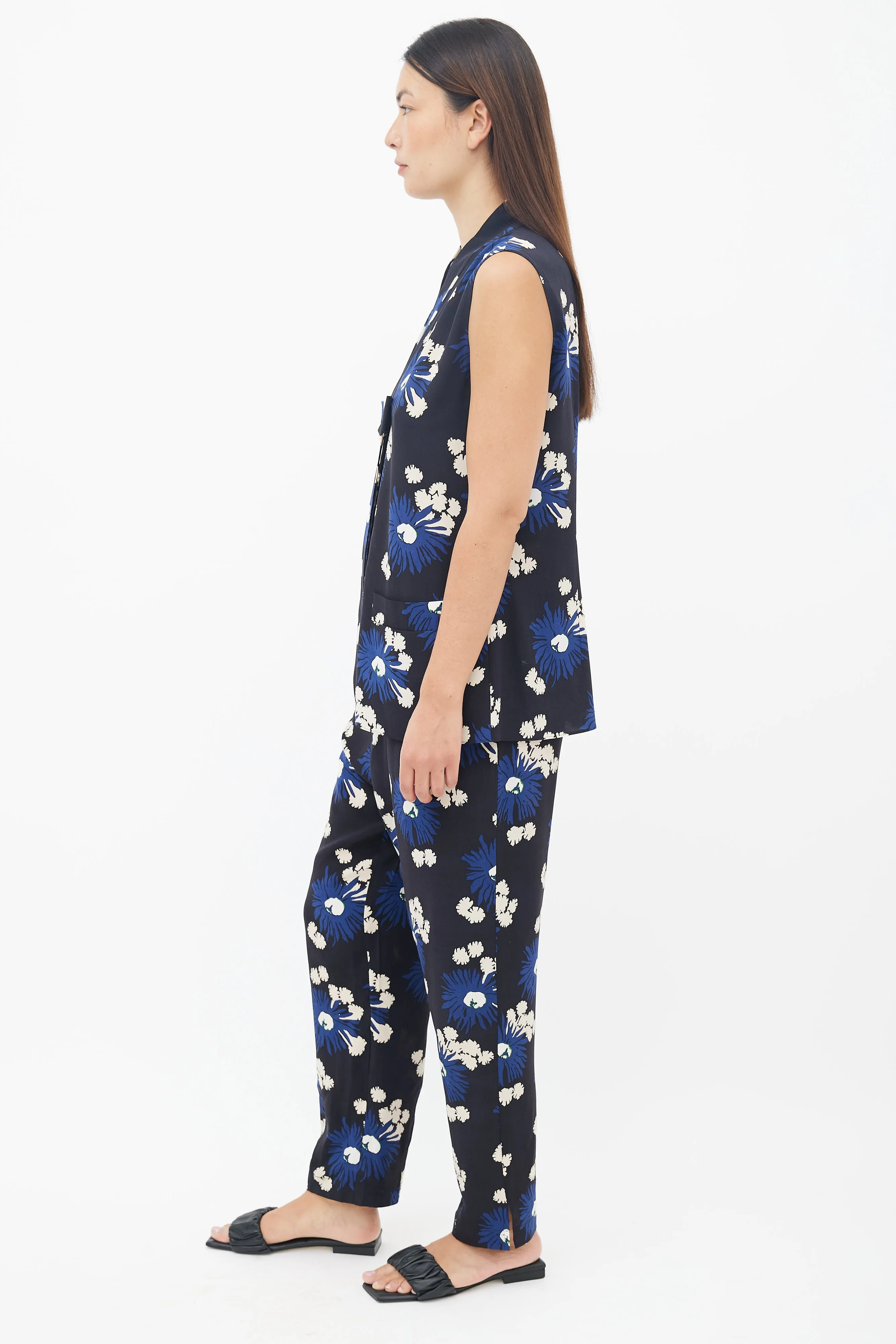 Black Multicolour Silk Floral Co-Ord Set