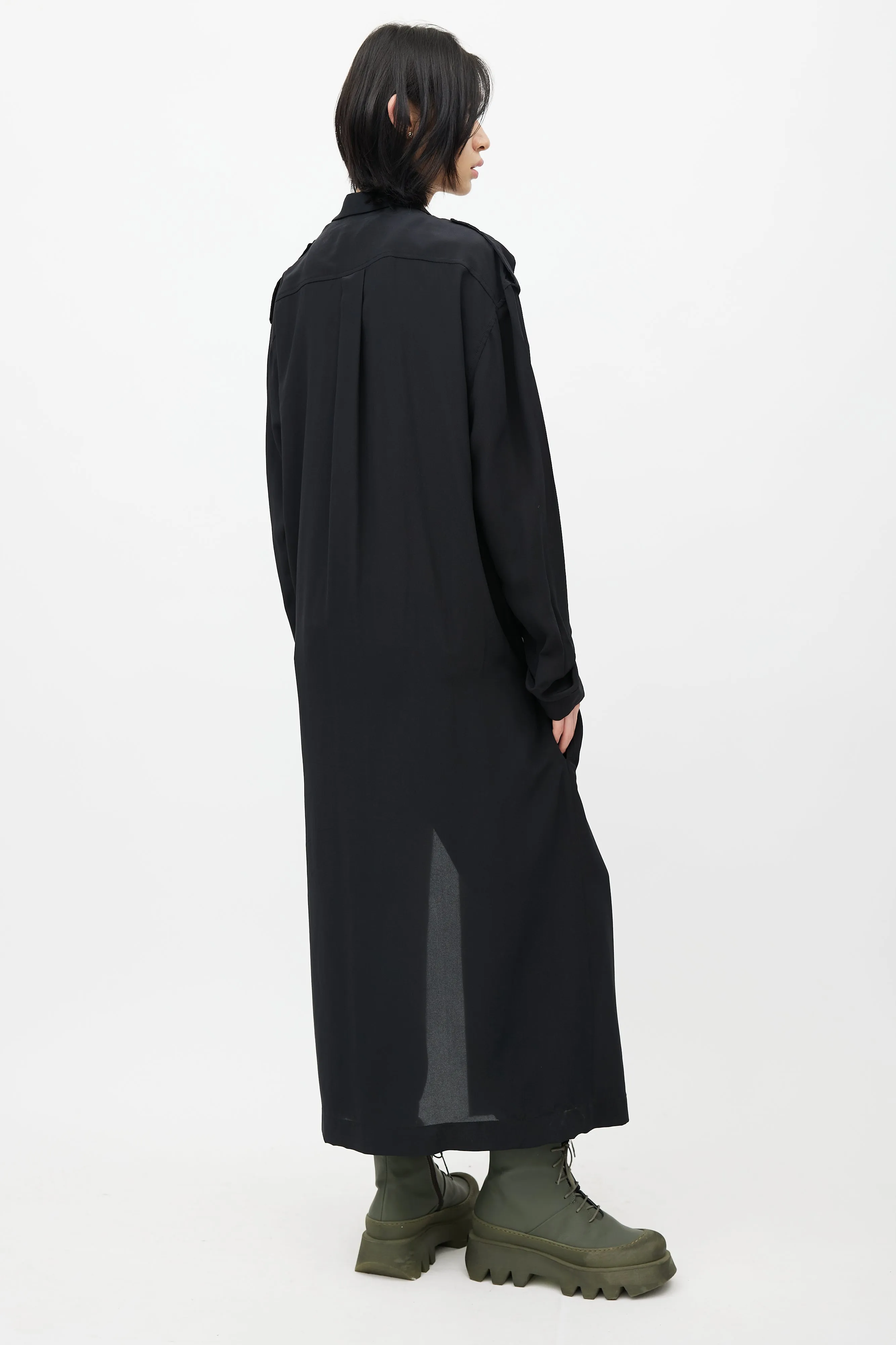 Black Silk Wrap Long Shirt