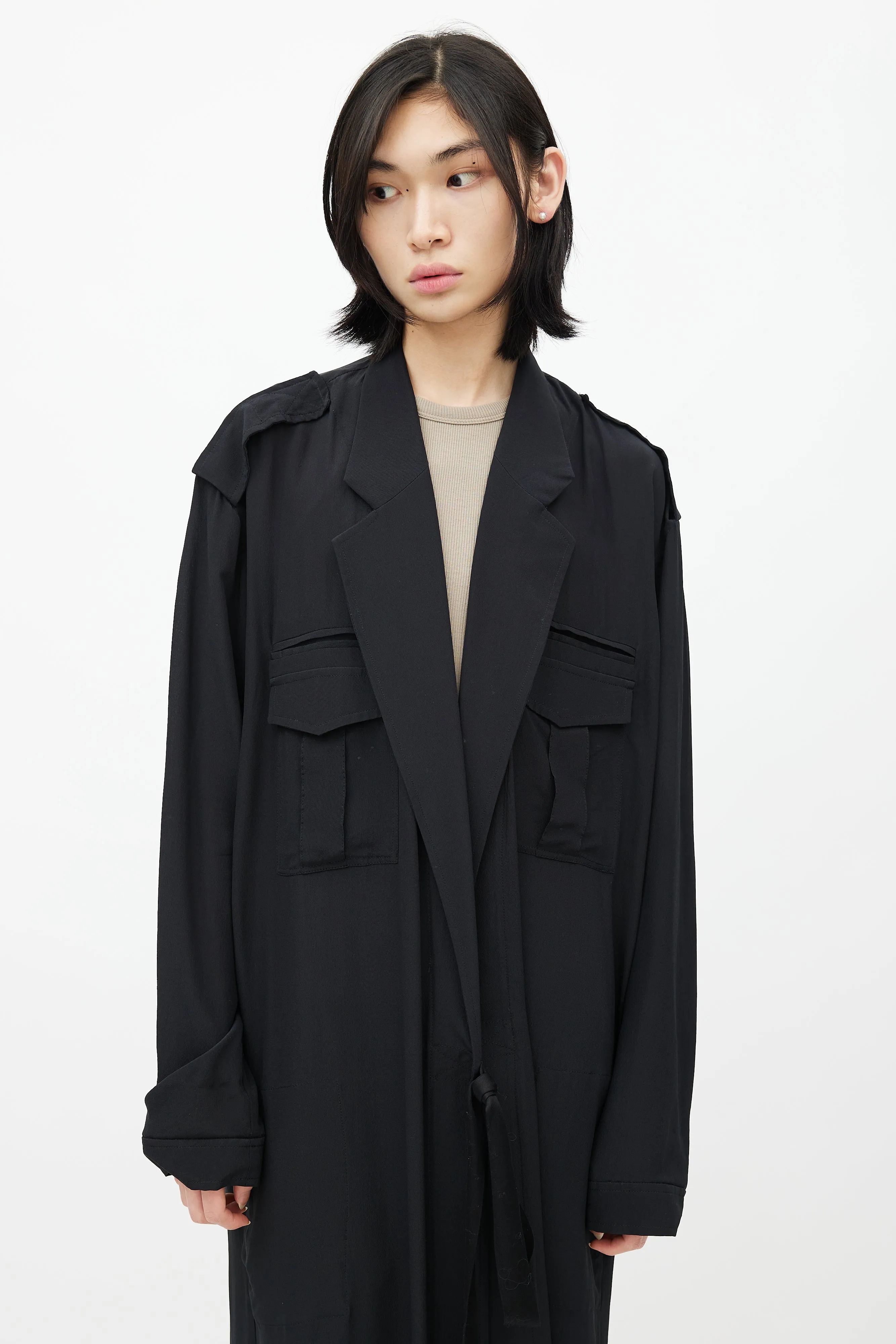 Black Silk Wrap Long Shirt
