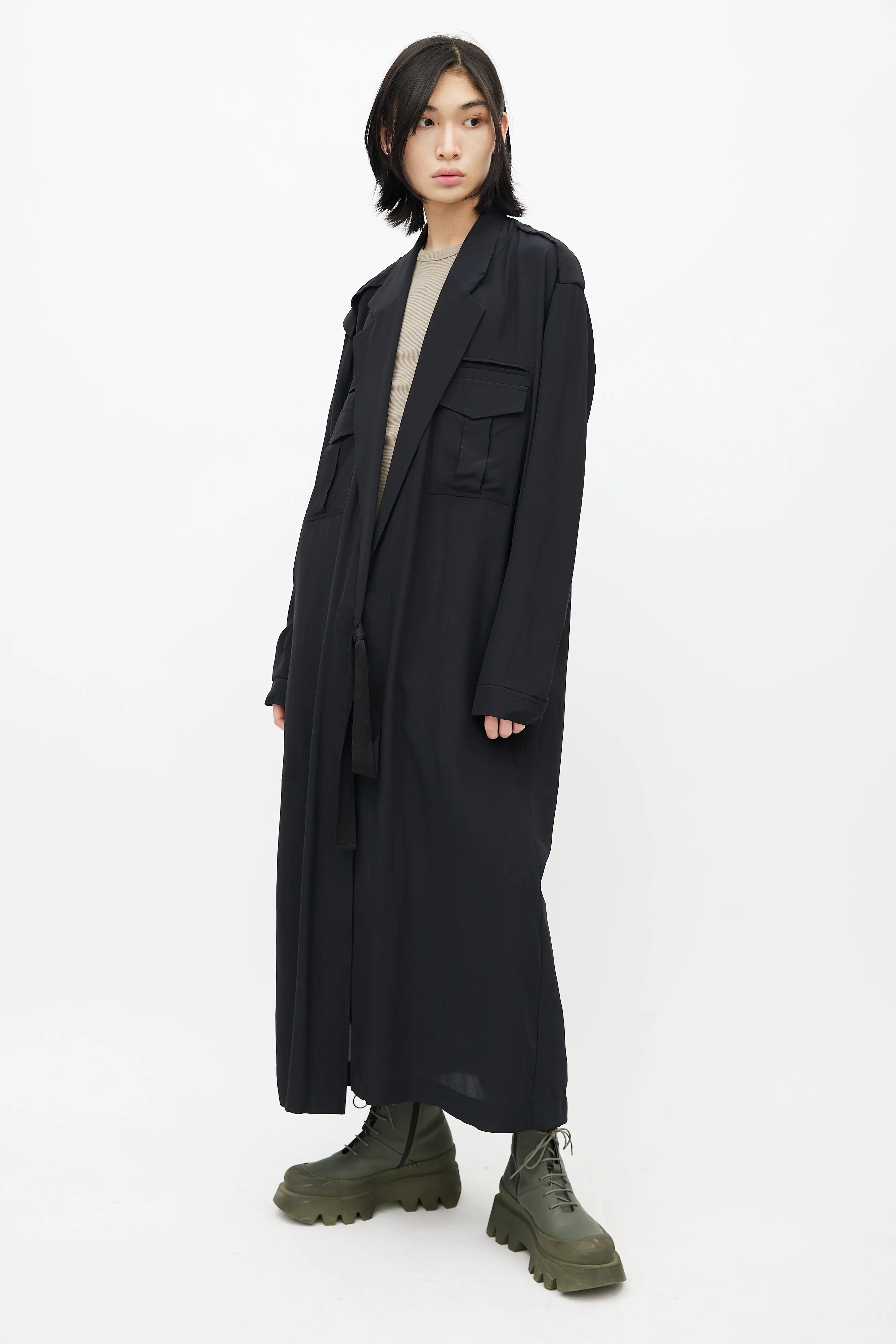 Black Silk Wrap Long Shirt