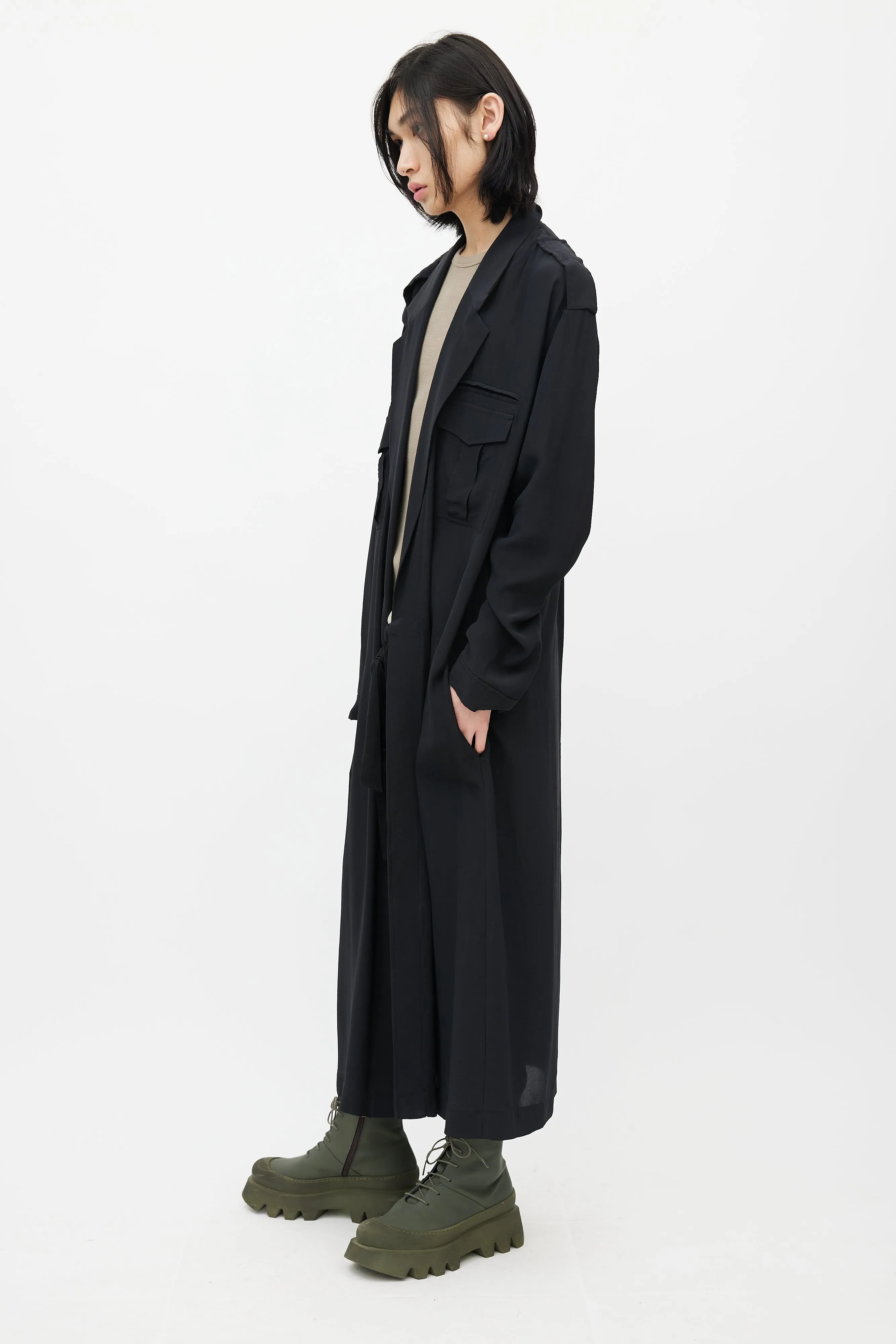Black Silk Wrap Long Shirt