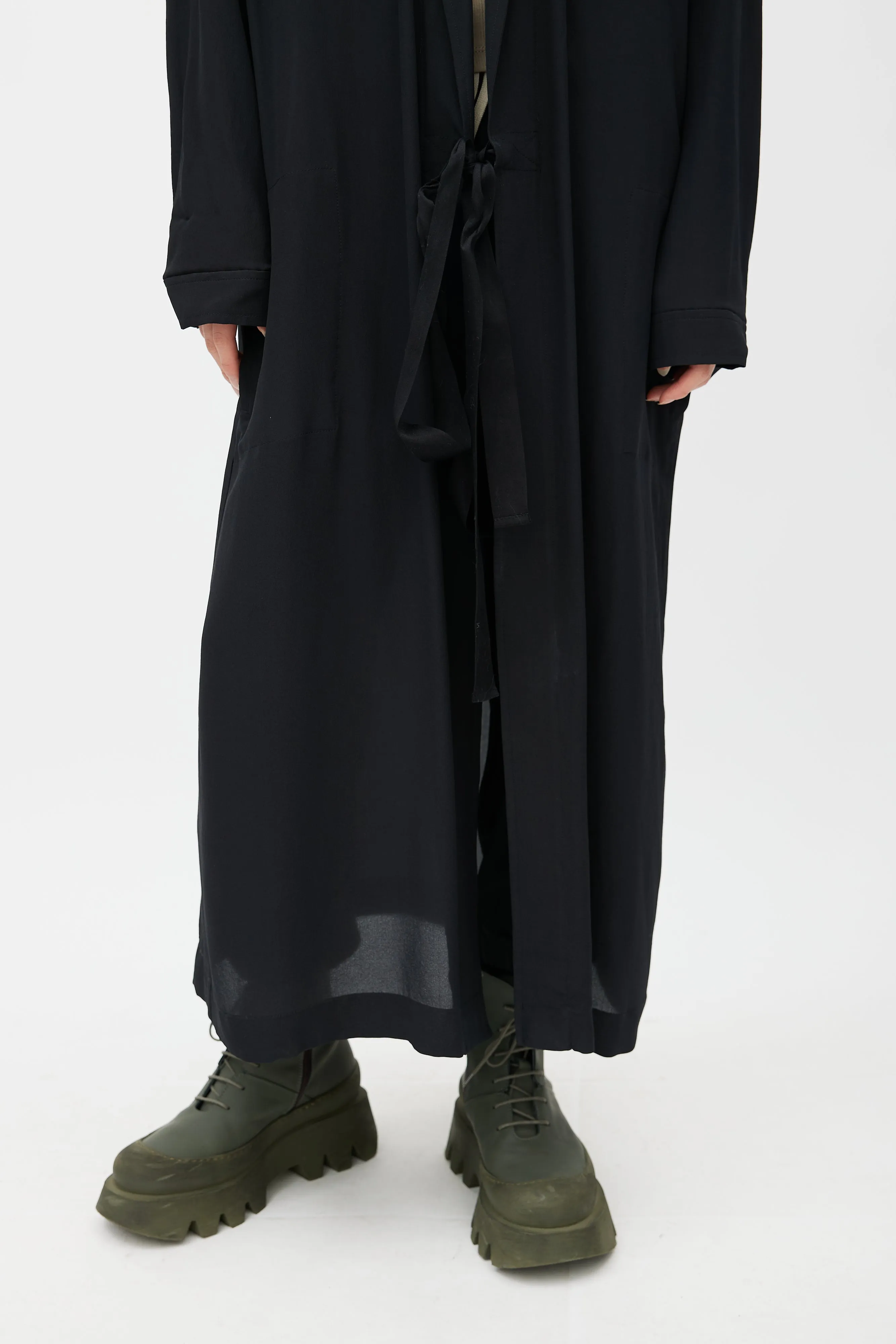 Black Silk Wrap Long Shirt