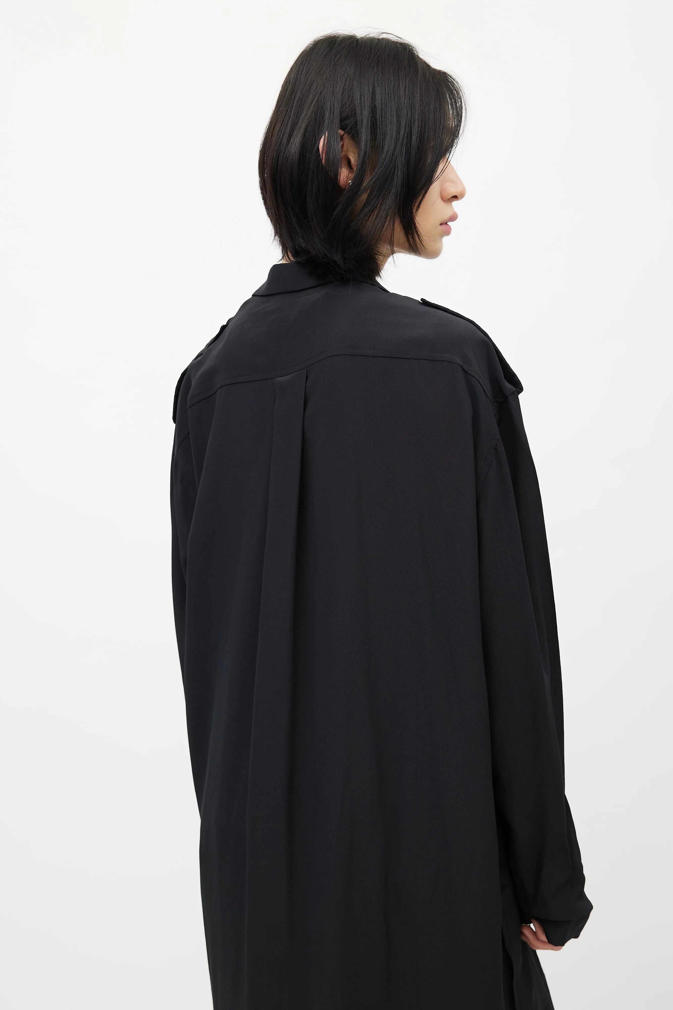 Black Silk Wrap Long Shirt