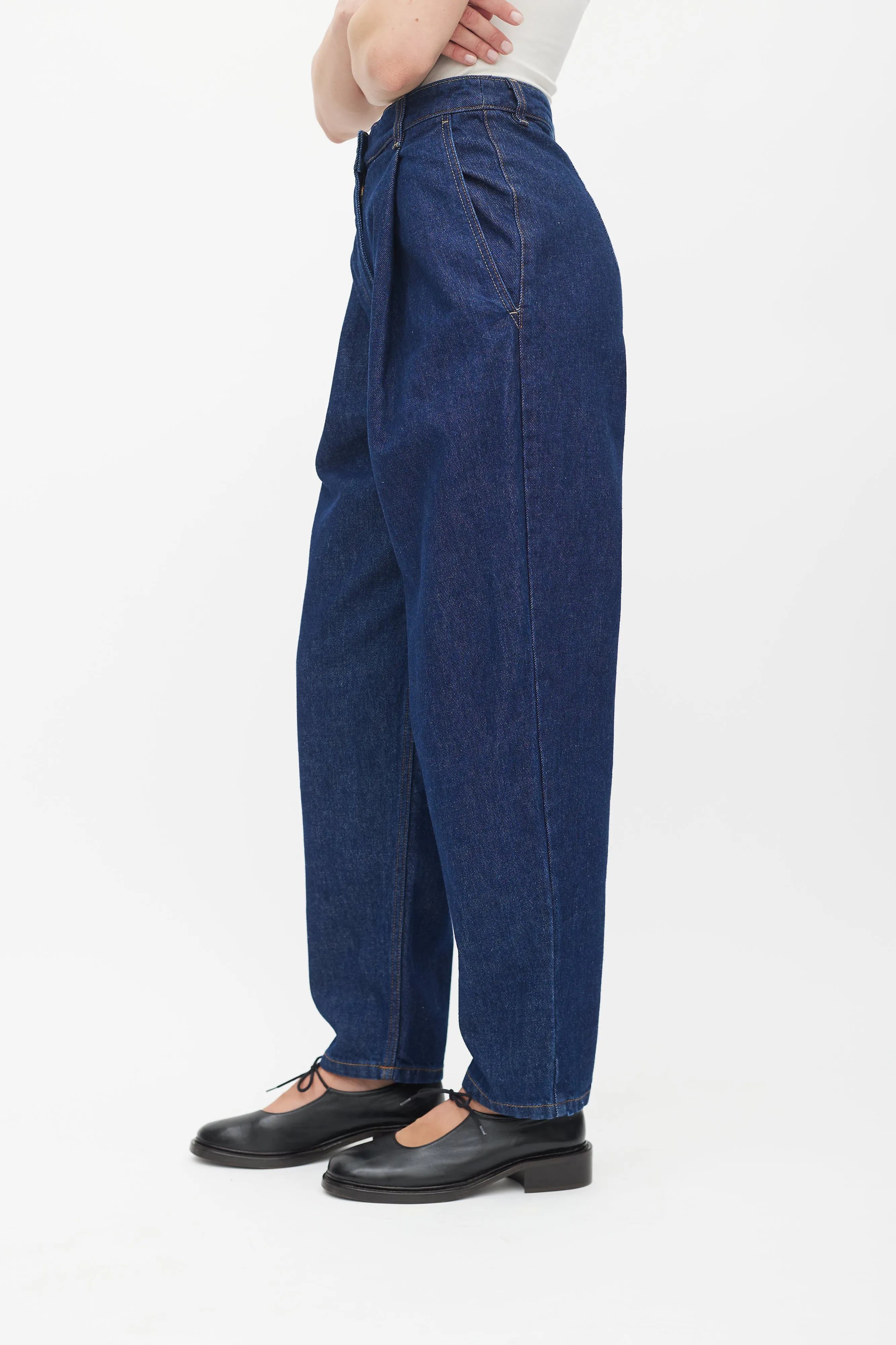 Blue Dark Wash Toteness Pleated Jeans
