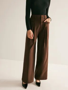 Casual Pleated Mid Waist Pants