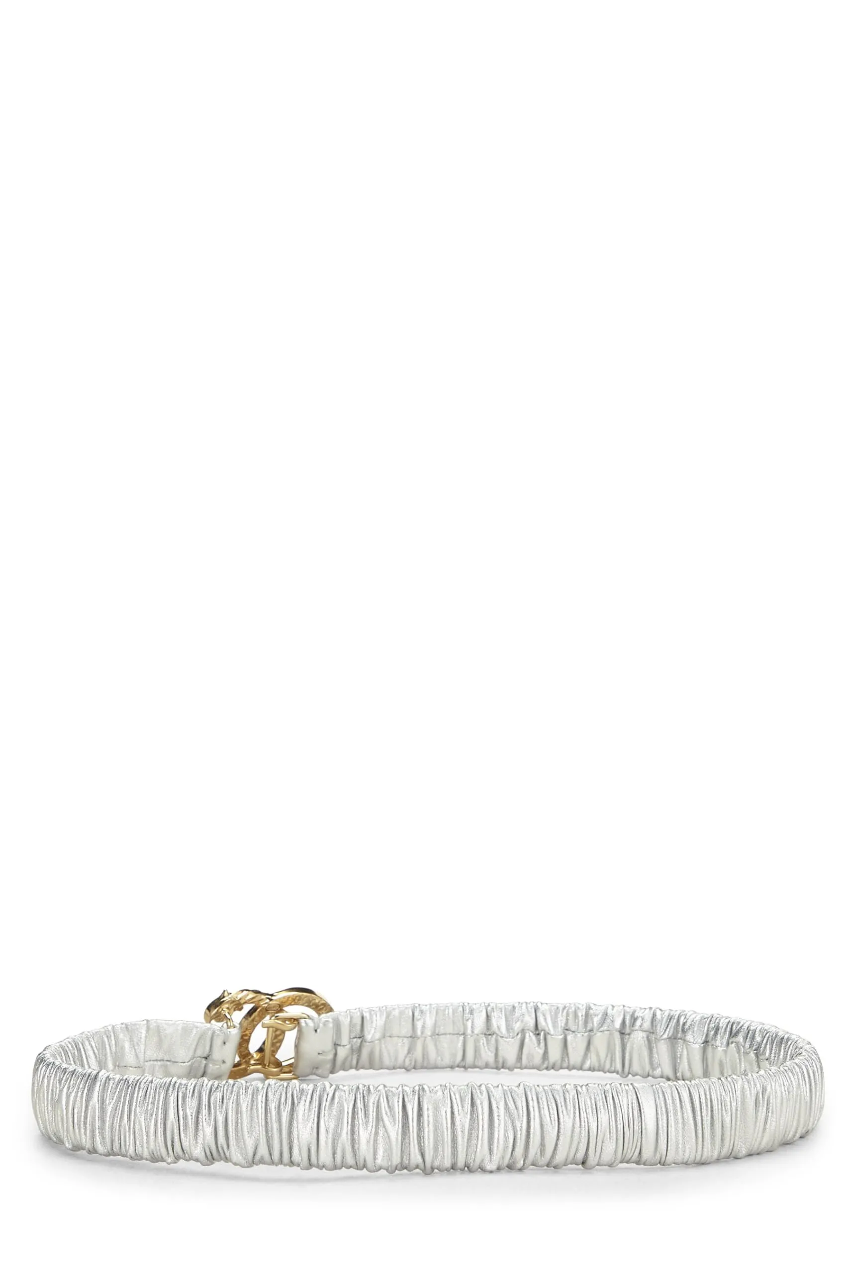 Chanel,  Silver Leather & Crystal 'CC' Belt, Silver