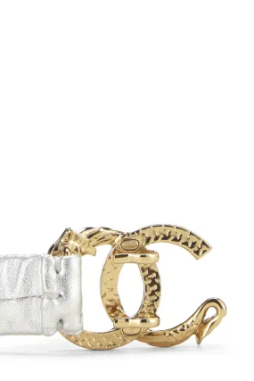 Chanel,  Silver Leather & Crystal 'CC' Belt, Silver