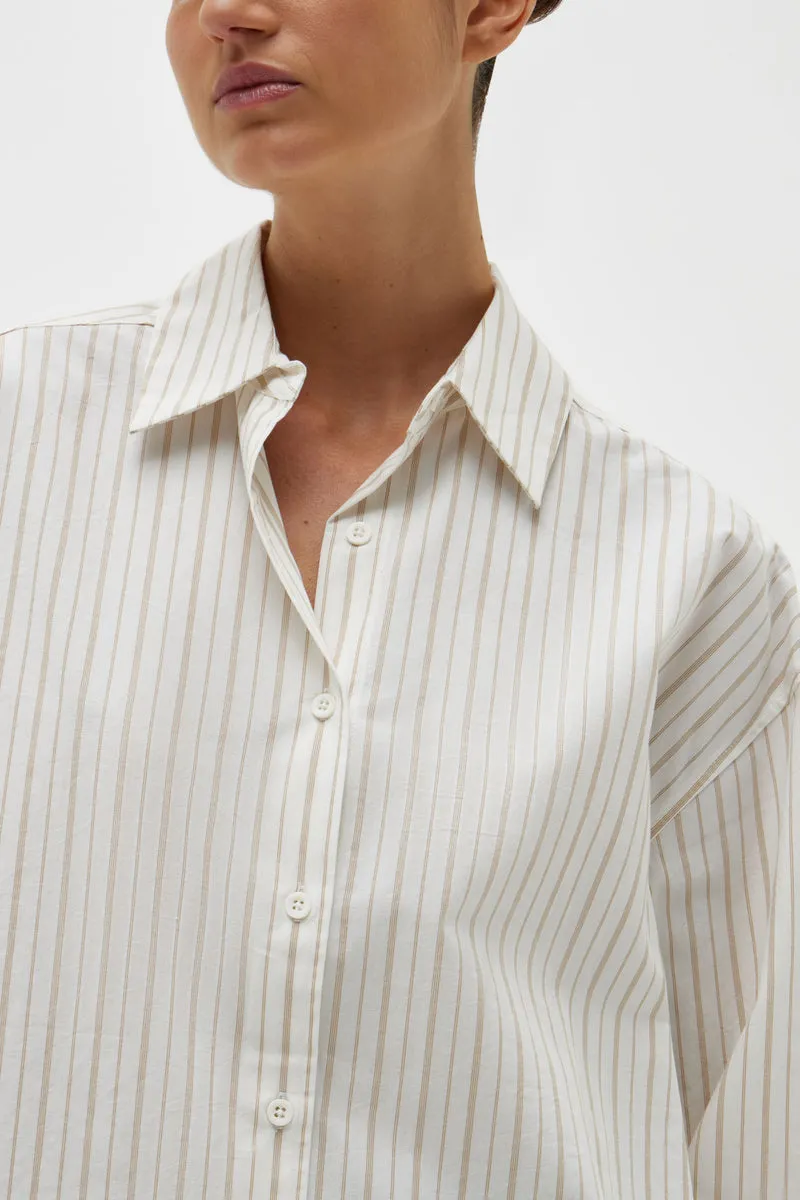 EVERYDAY POPLIN SHIRT | BISCUIT FINE STRIPE