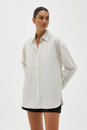EVERYDAY POPLIN SHIRT | BISCUIT FINE STRIPE