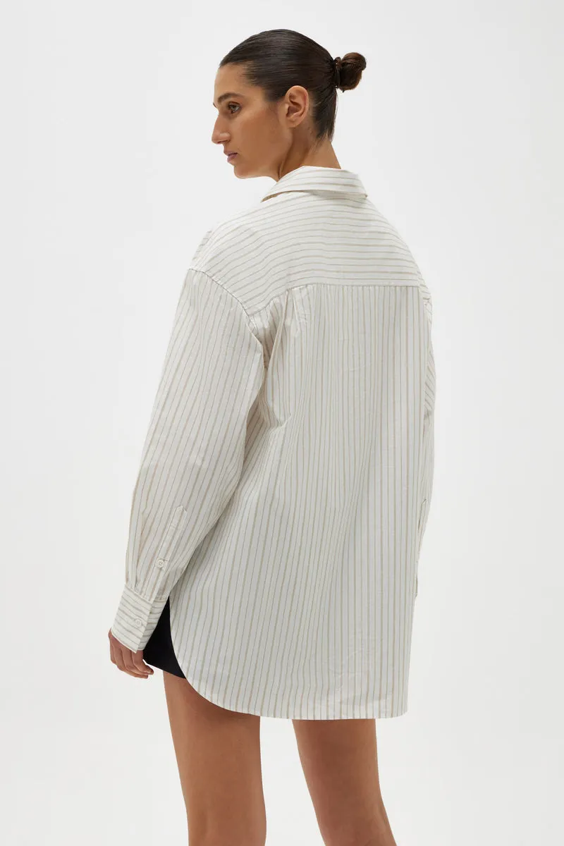 EVERYDAY POPLIN SHIRT | BISCUIT FINE STRIPE