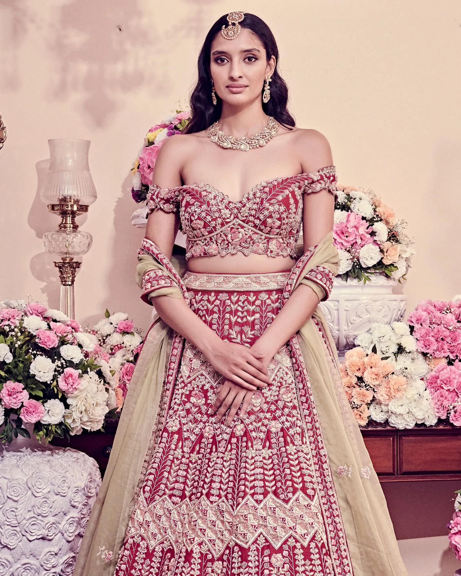 Garnet Red Color Bridal Lehenga