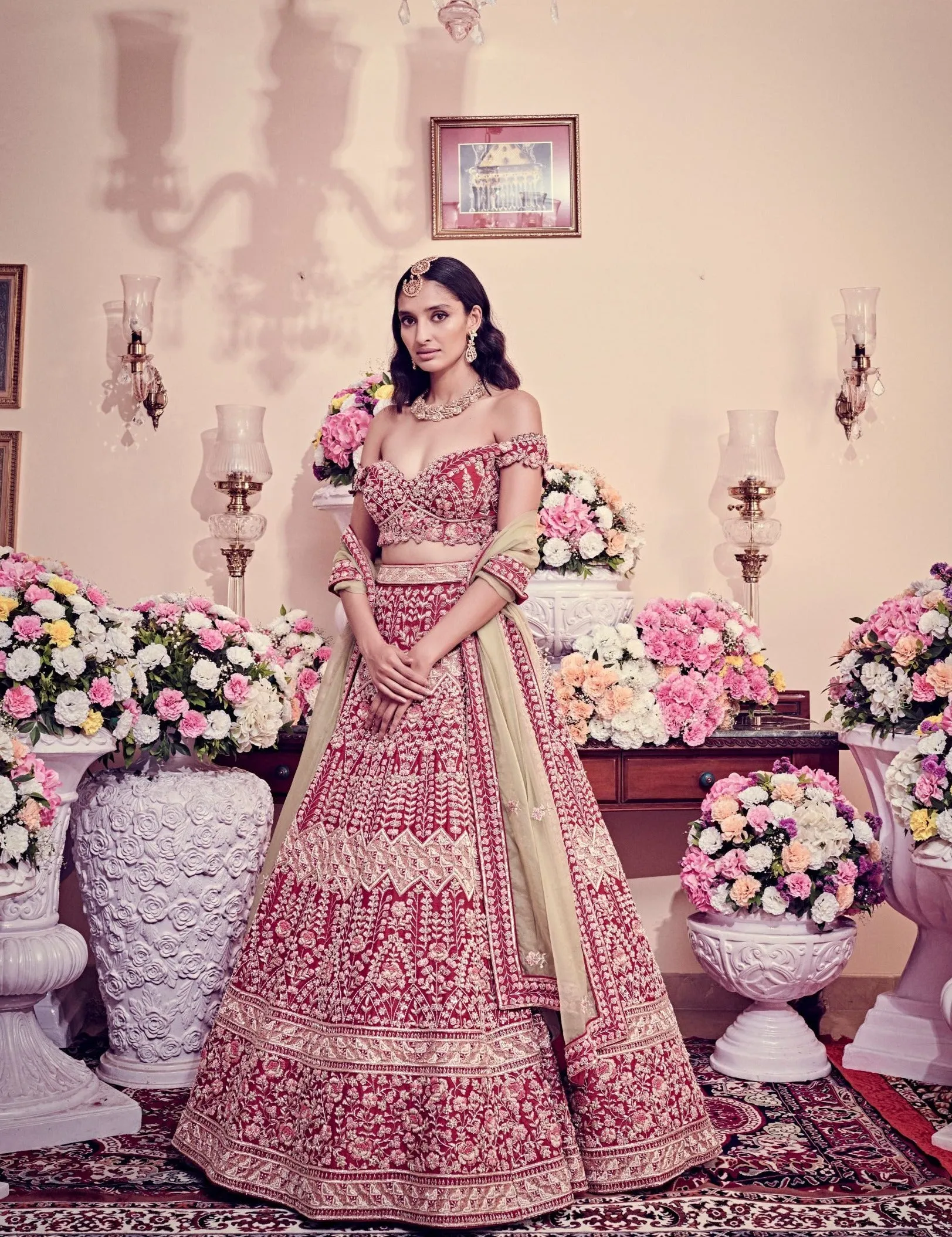 Garnet Red Color Bridal Lehenga
