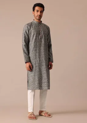 Grey Embroidered Kurta Set In Muslin Silk With Foil Work