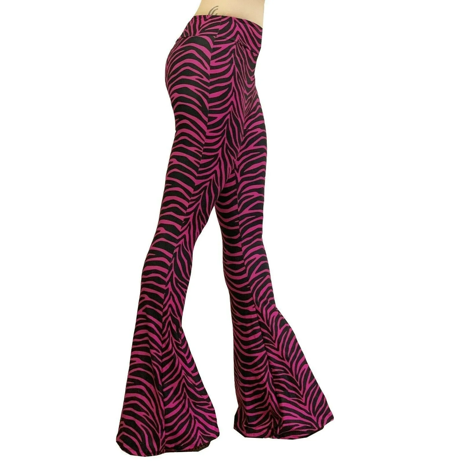 Hellz Bellz Pink Zebra Womens Bell Bottom Flares