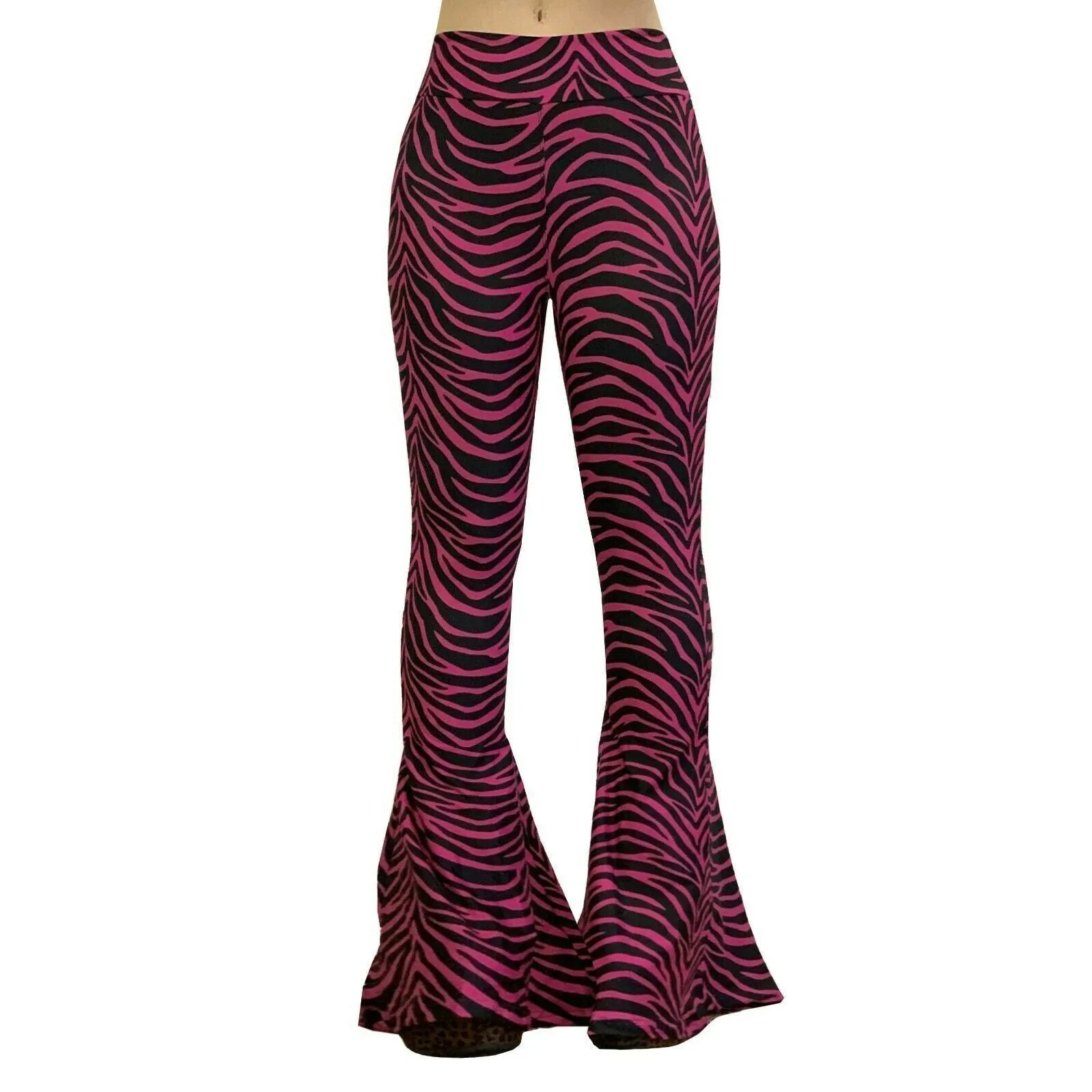 Hellz Bellz Pink Zebra Womens Bell Bottom Flares