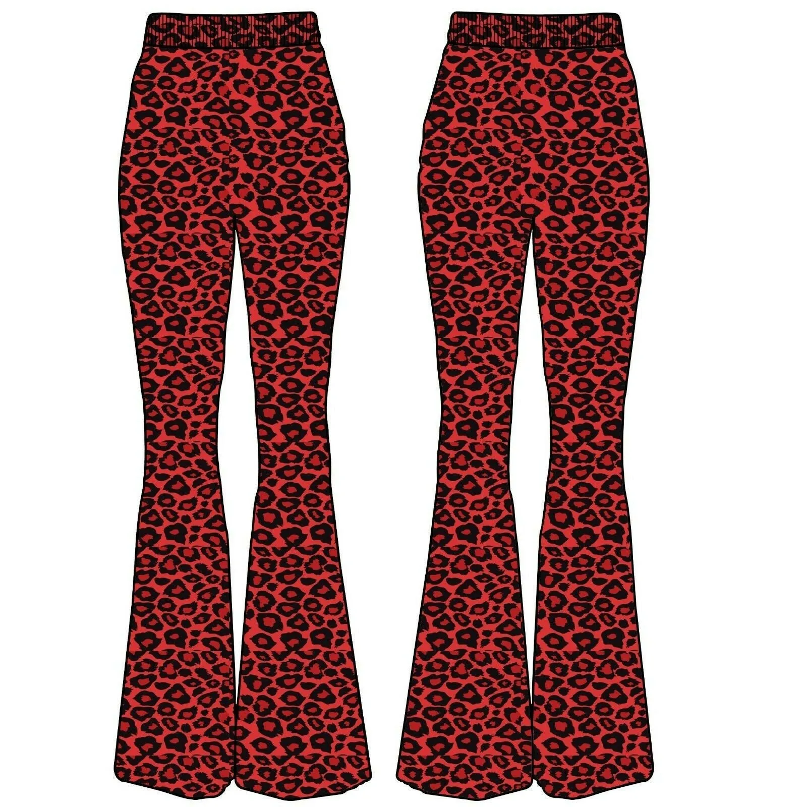 Hellz Bellz Rave Red Leopard Bell Bottom Flares