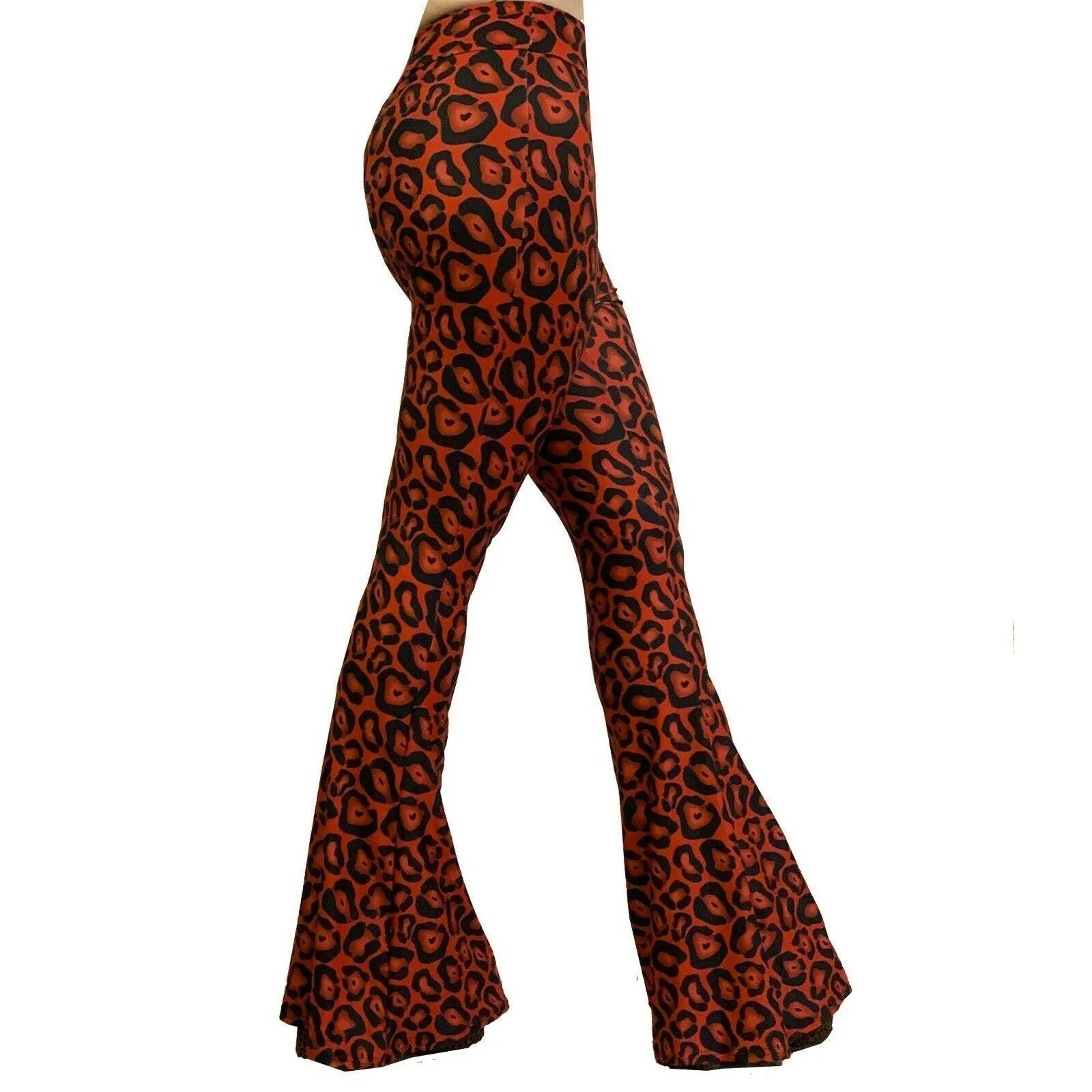 Hellz Bellz Rave Red Leopard Bell Bottom Flares