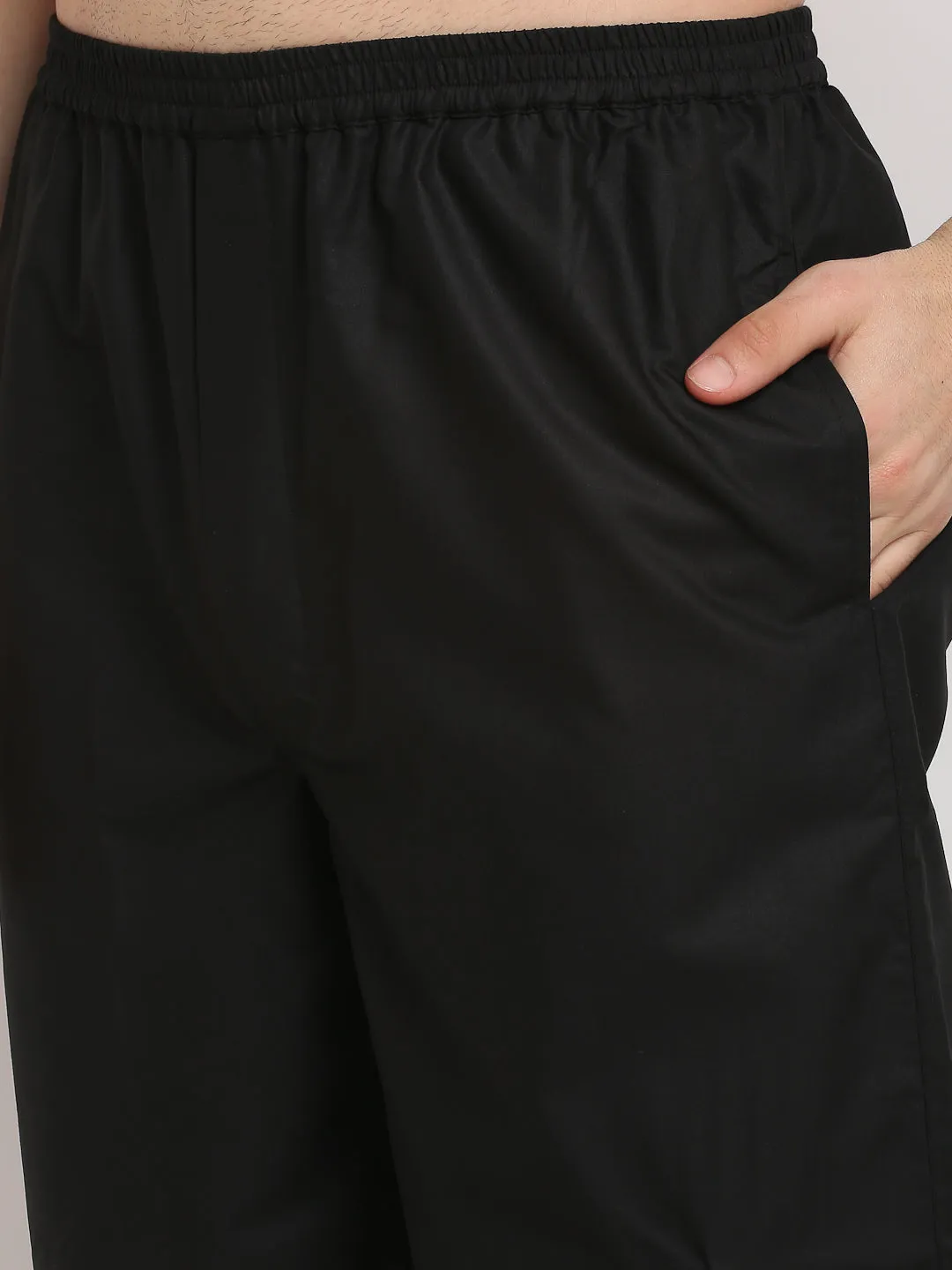 Jashvi Men's Black Cotton Solid Night Suits