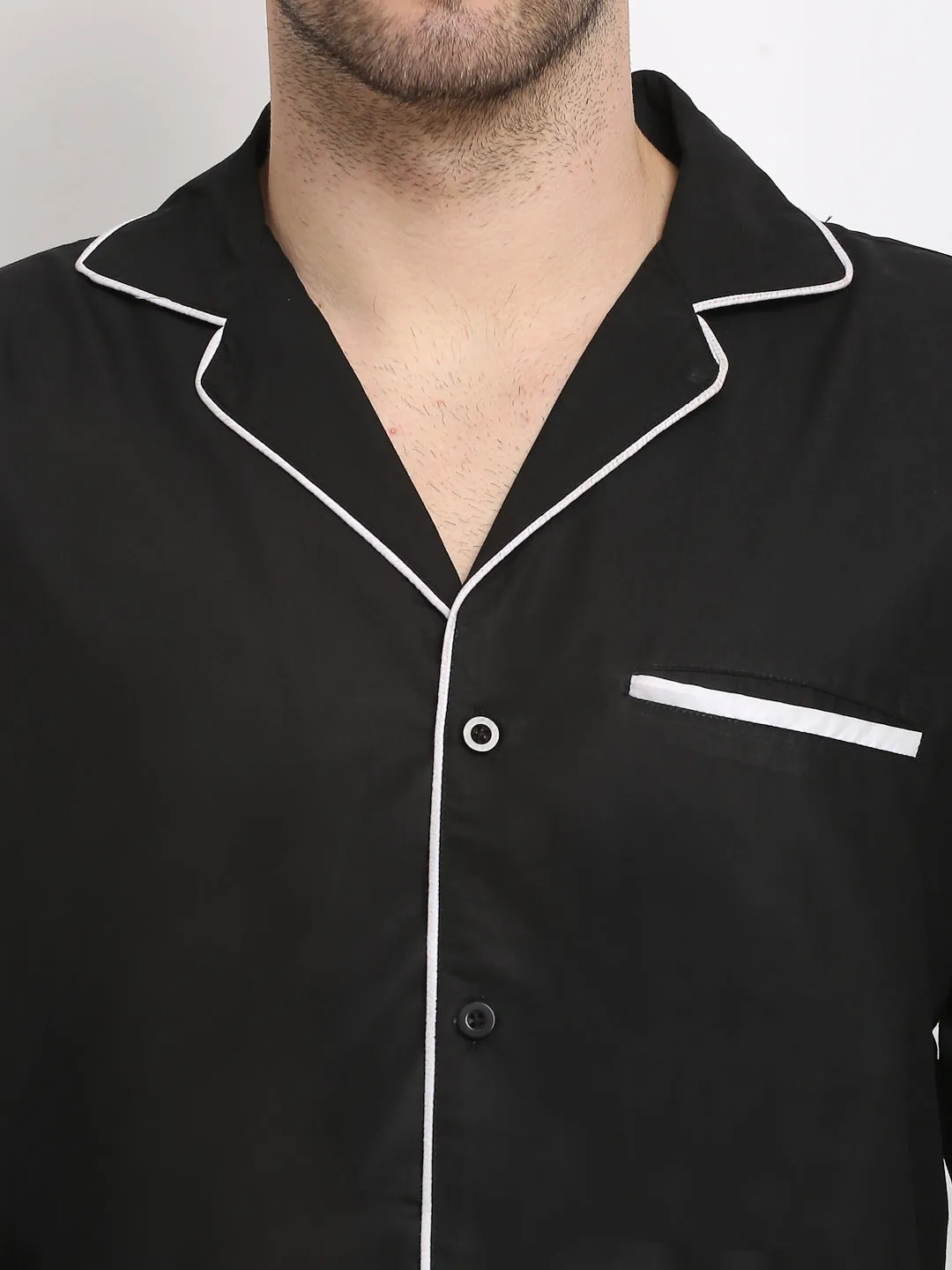 Jashvi Men's Black Cotton Solid Night Suits