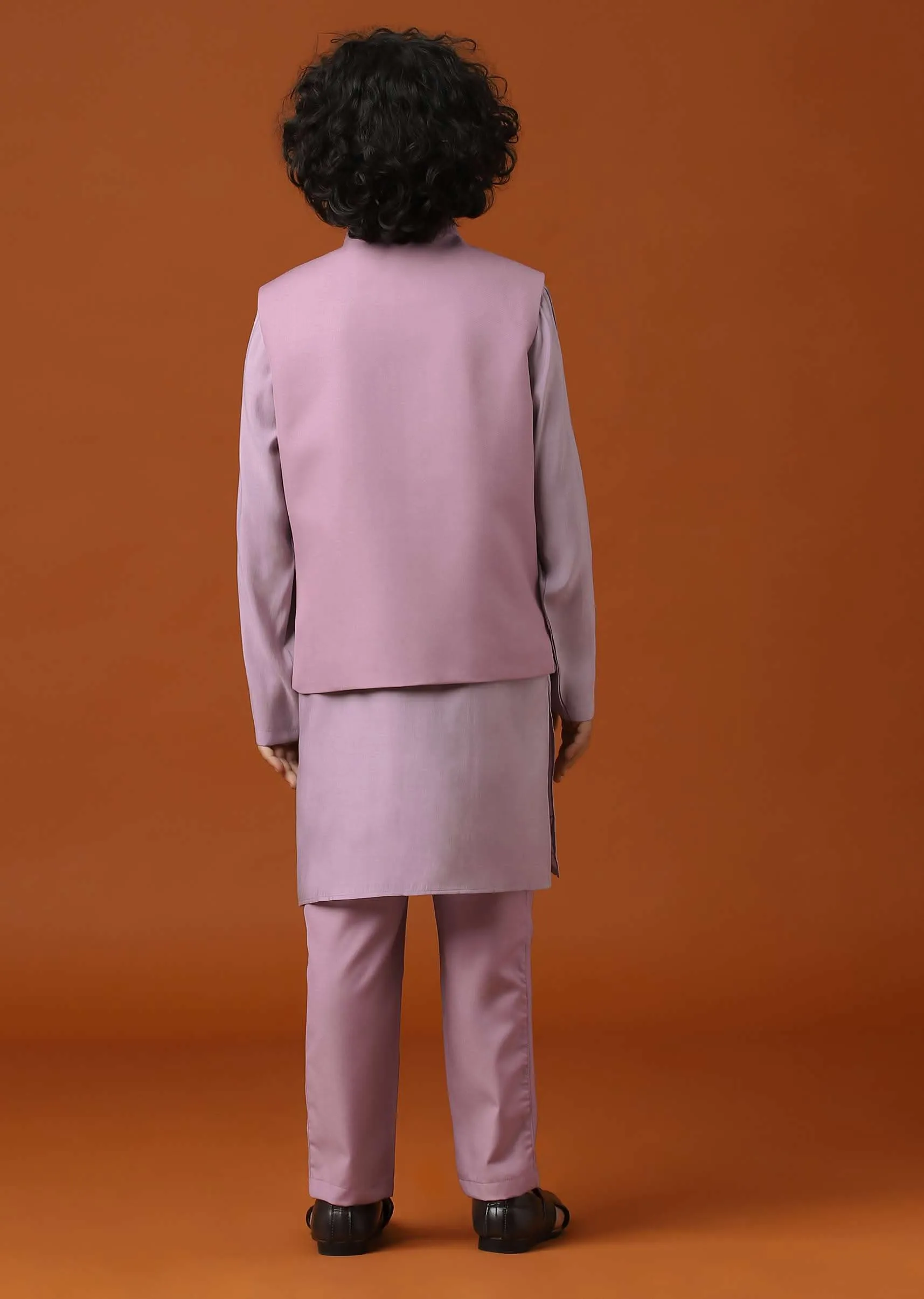 Kalki Mauve Purple Embroidered Kurta Jacket Set For Boys