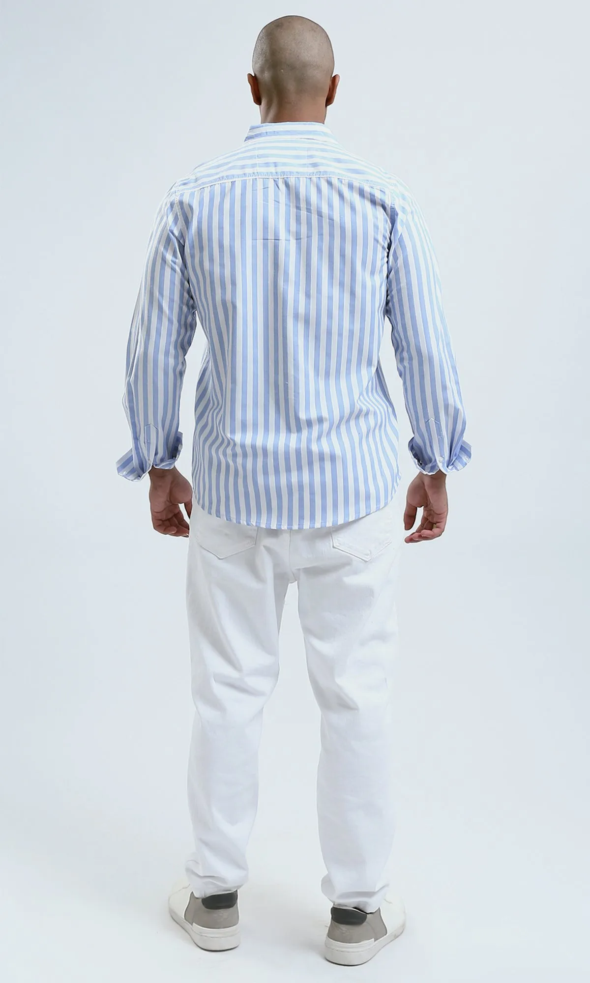 O179975 - Blue & White Long Sleeves Elegant Striped Shirt