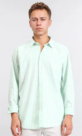 R206111 - Long Sleeves Striped Casual Shirt - Light Green & White
