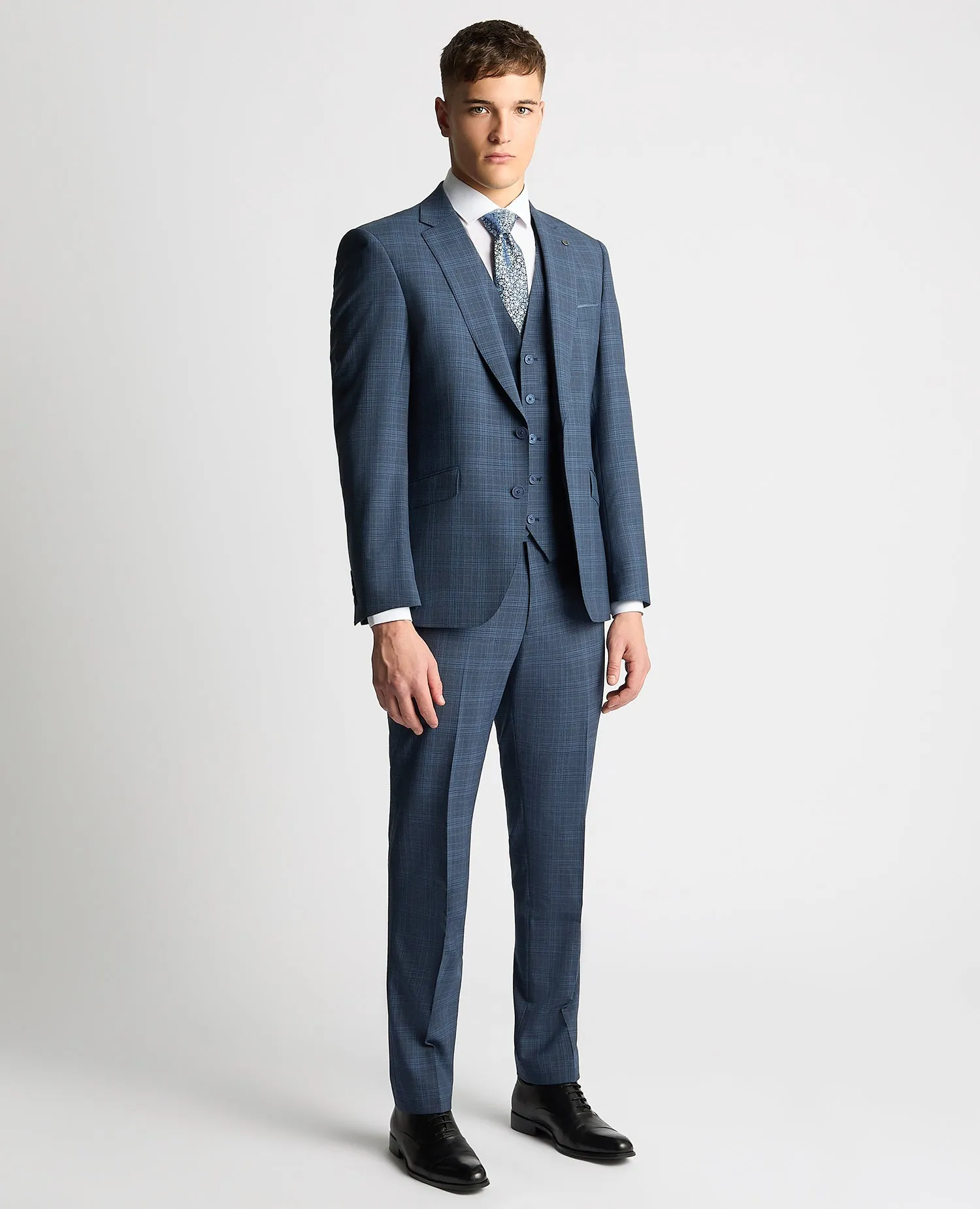 Tapered Fit Checked Wool Blend Mix and Match Suit Jacket