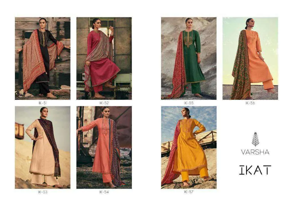 Varsha Ikat Tusser Self Woven With Embroidery Suit