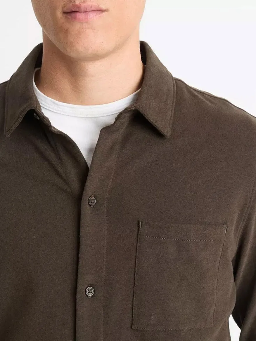 Vince Sueded Cotton Jersey Button-Front Shirt in Night Moss