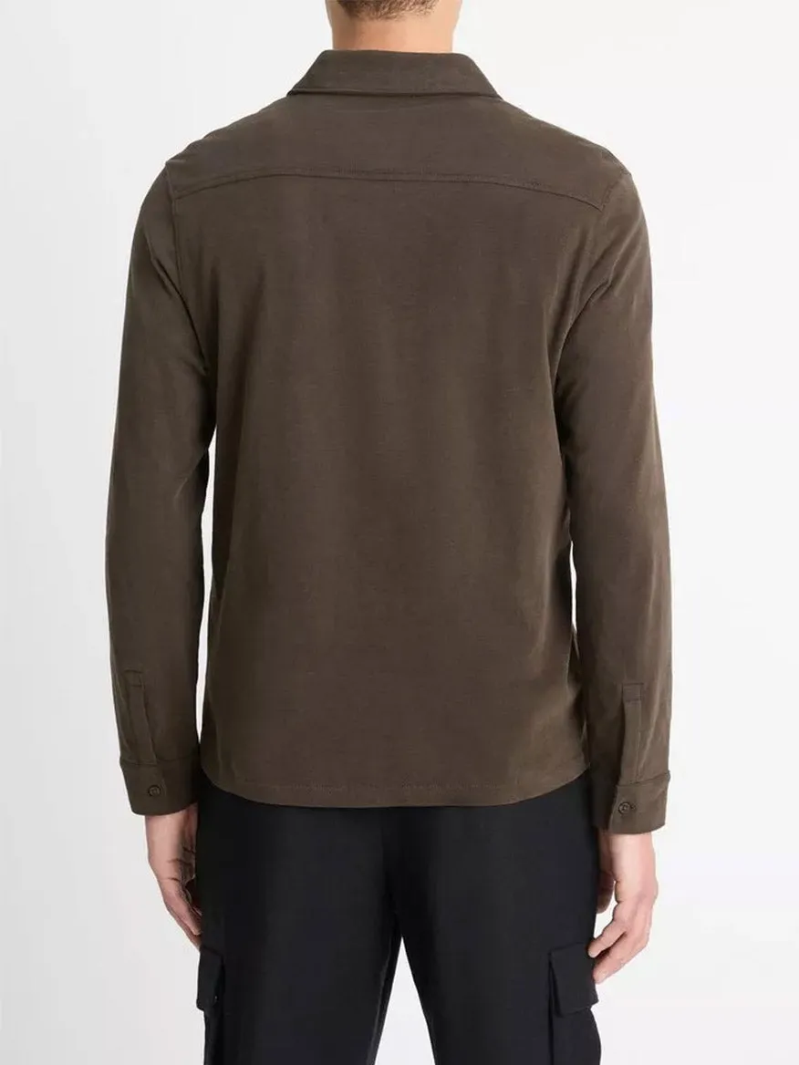 Vince Sueded Cotton Jersey Button-Front Shirt in Night Moss