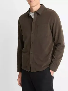 Vince Sueded Cotton Jersey Button-Front Shirt in Night Moss