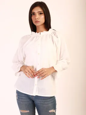 White Self Striped Checkered Shirt